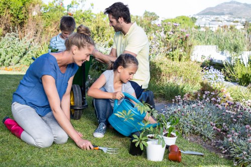 Two gardeners with van at a courtyard clearance